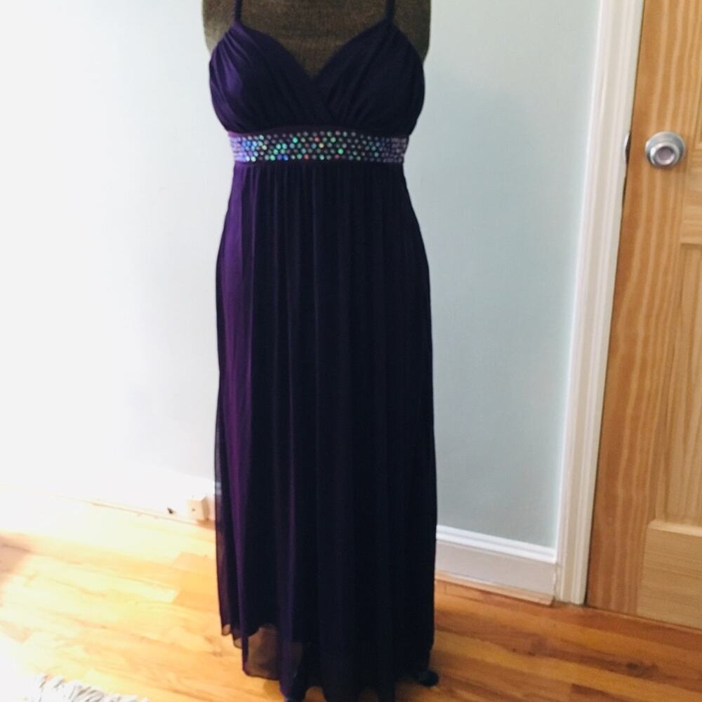 Laura purple long formal empire waist dress